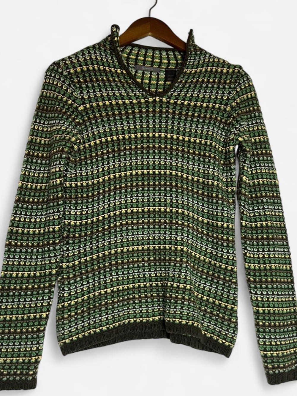 Liz Claiborne 2000s Green Patterned Knit Sweater